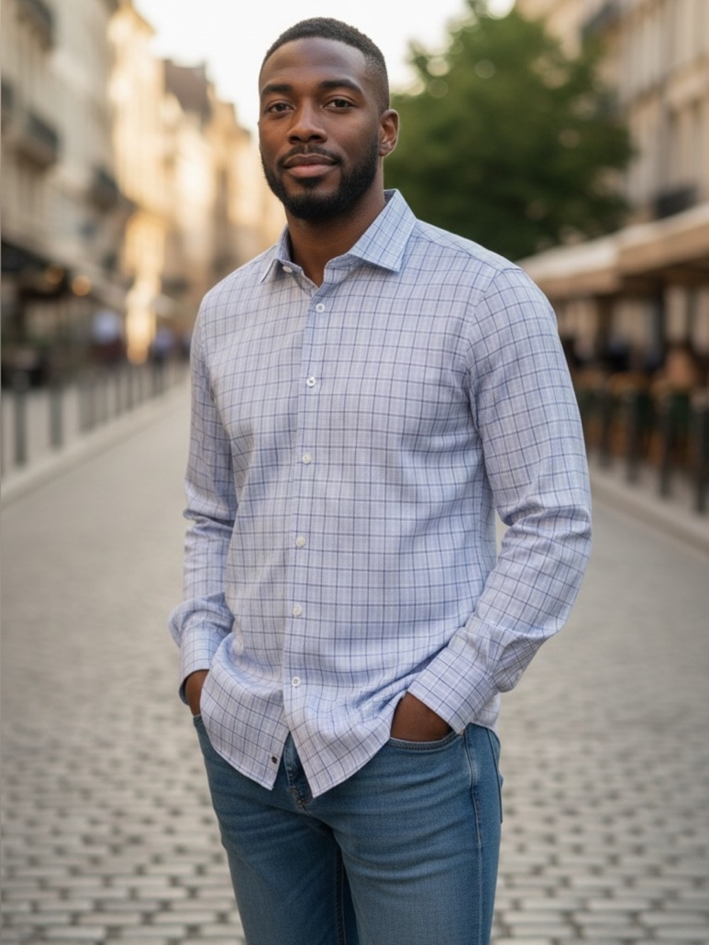 Mizzen+Main Light Blue Plaid Dress Shirt